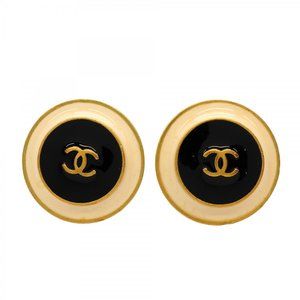 Chanel Coco Mark Circle Earrings in GP Plated Gold, White, and Black for Women